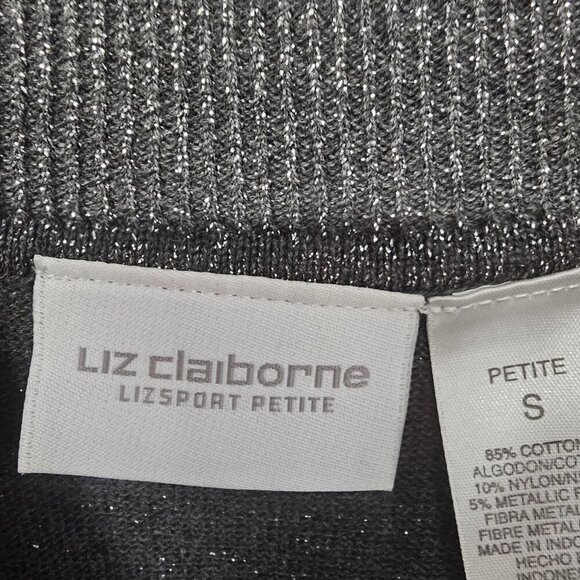 Liz Claiborne Gray Silver Metallic Mock Neck Knit Tank Sleeveless SP - Picture 7 of 10
